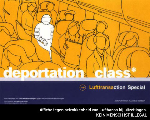 Affiche tegen betrokkenheid van Lufthansa bij uitzettingen